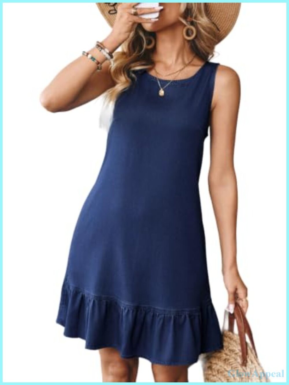 Women's Sleeveless Denim Sundress Ruffled Hem Casual Summer Jean Dress